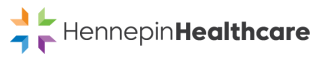 Hennepin Healthcare logo with colorful starburst graphic and text.