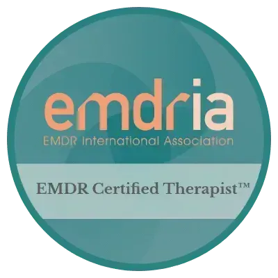 EMDRIA logo badge with teal circle and text “EMDR Certified Therapist™”