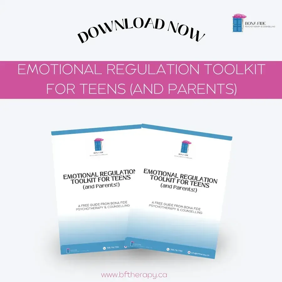 Promo graphic for an emotional regulation toolkit for teens and parents, with two booklet covers and “Download Now” text