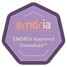 EMDRIA Approved Consultant badge in purple and orange.