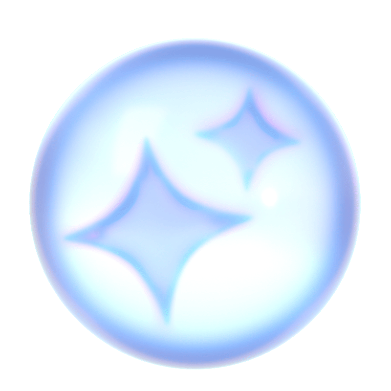 Blue orb with two sparkling star shapes inside.