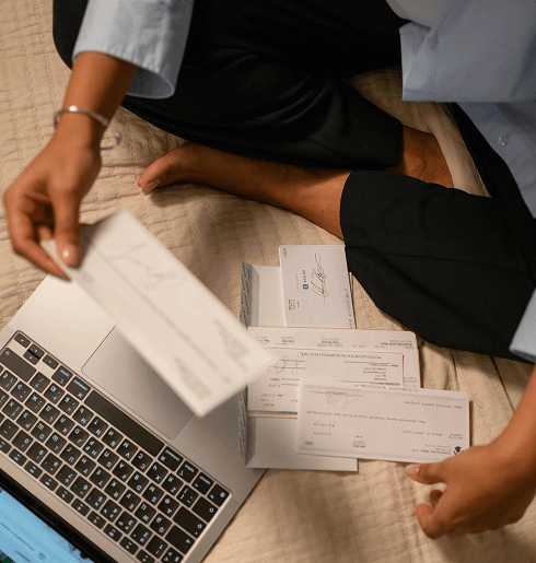 Woman going through finances