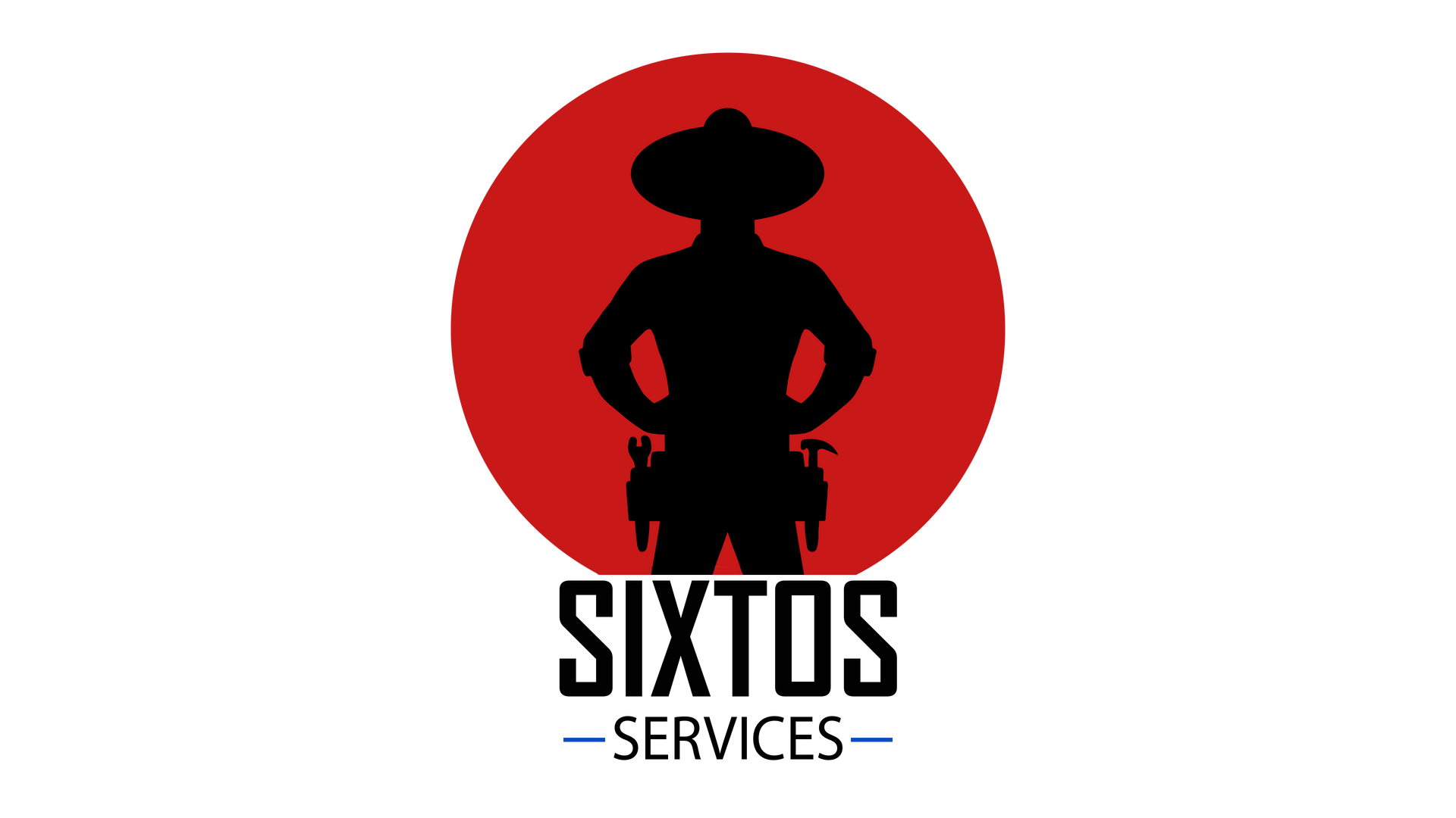 Silhouette of person in cowboy hat and tool belt in front of a red circle; "Sixtos Services" text below.