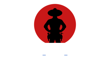 A silhouette of a man in a sombrero standing in a red circle.