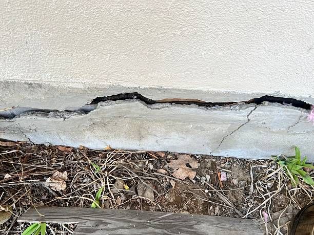 Large horizontal crack in a concrete home foundation needing repair.
