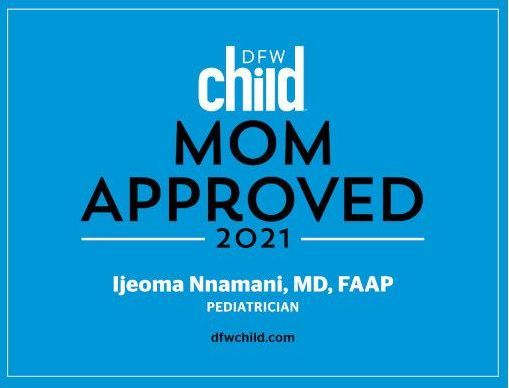badge for DFW Mom-Approved Doctor 2021 for Ijeoma Nnamani, MD FAAP