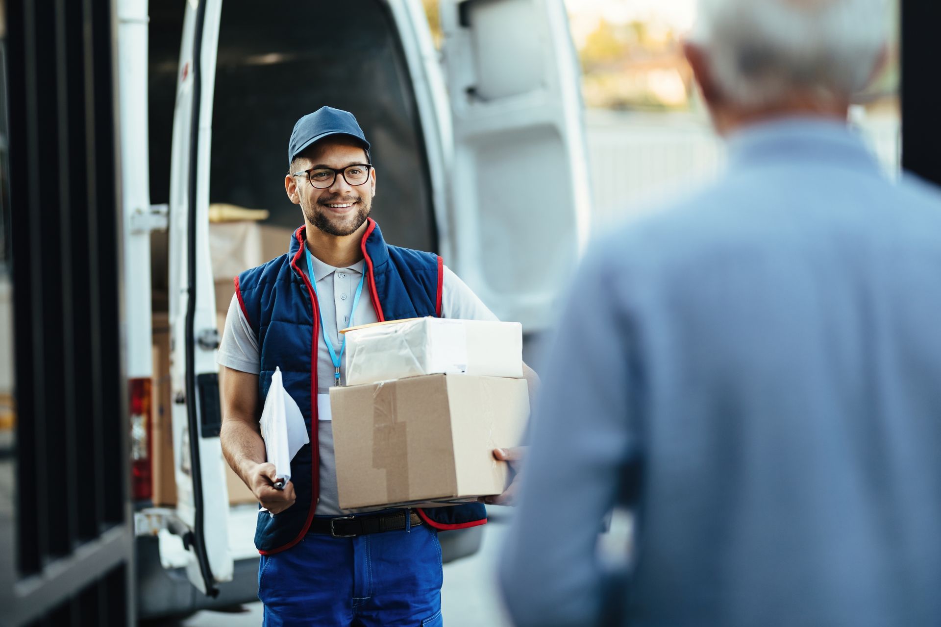 Delivery person smiling