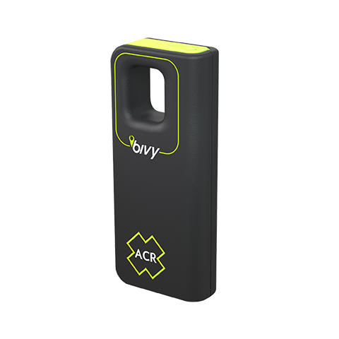 Zwart en neongeel Bivy stick met uitgesneden venster en logo .