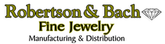 Logo for Robertson & Bach Fine Jewelry; text with a diamond illustration.