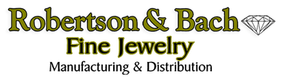 Logo for Robertson & Bach Fine Jewelry; text with a diamond illustration.