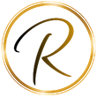 Gold letter R inside a gold circular ring logo on a white background
