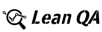 Lean QA logo with a black magnifying glass icon and italic text on a white background