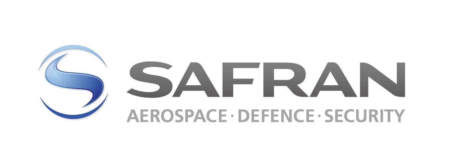 Safran logo with blue stylized S and gray text “SAFRAN AEROSPACE • DEFENCE • SECURITY”