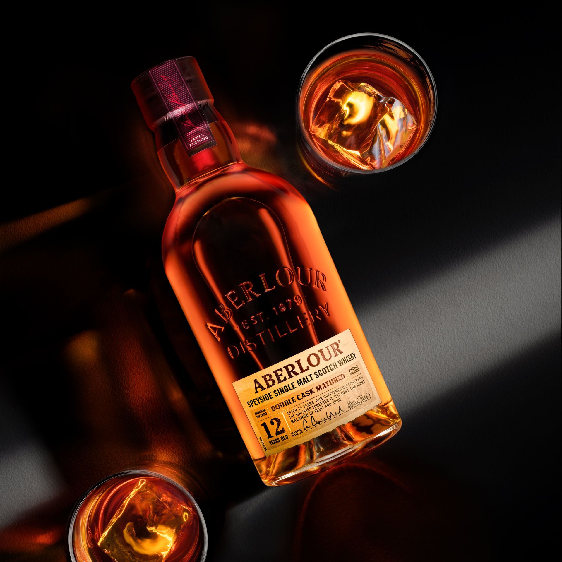 Aberlour single malt with dramatic directional studio lighting — commercial spirits photographer