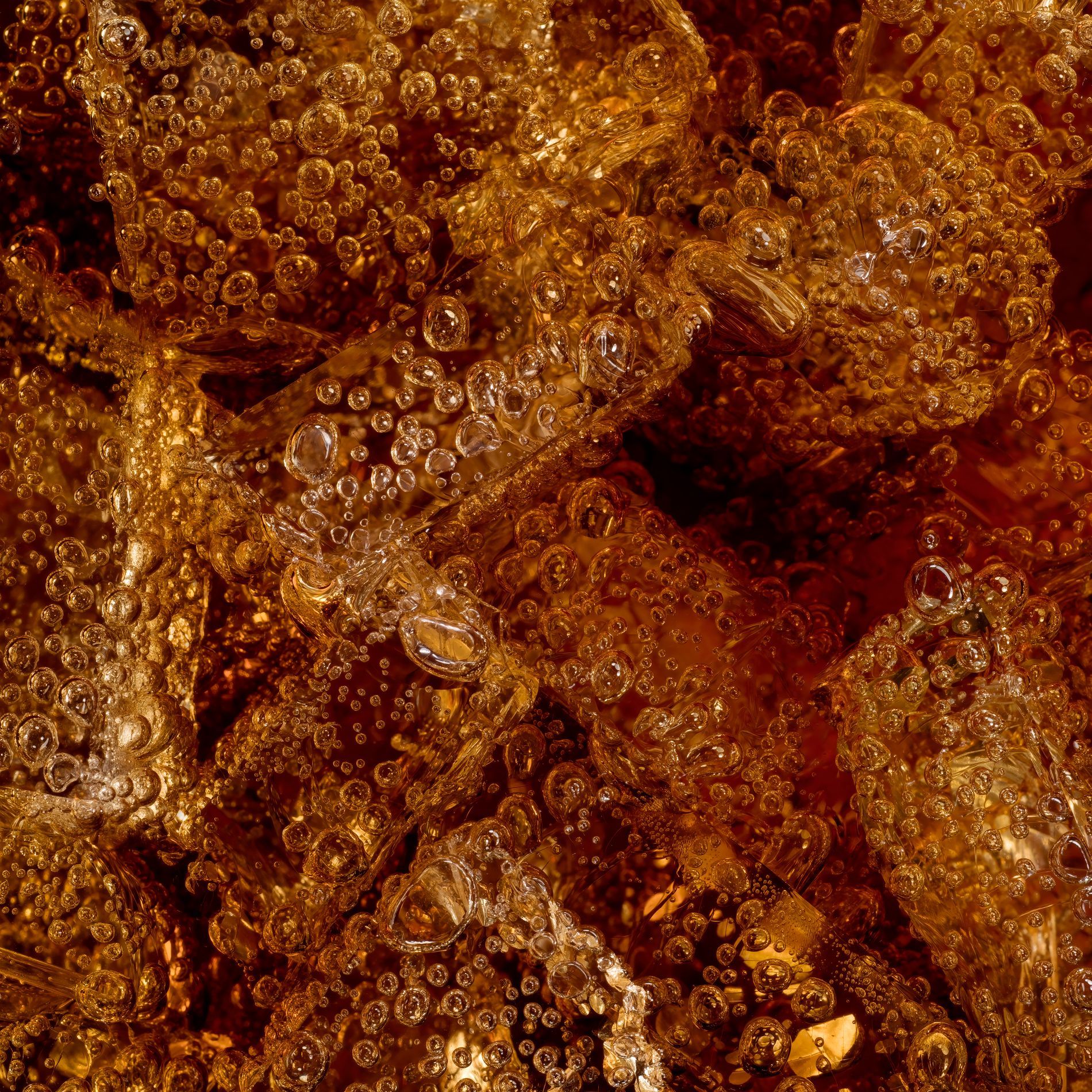 View  macro Coca-Cola glass. Textures. 