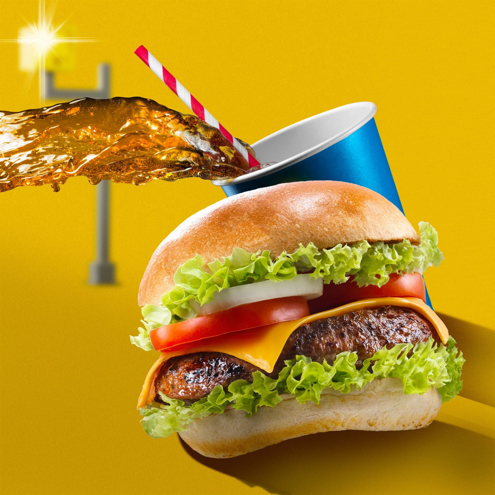 Fast Food Burger high speed splash coke drink