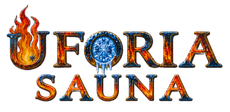 Uforia Sauna and Cold Plunge logo with flames and ice dripping