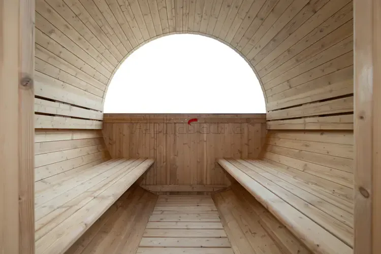 Barrel sauna with half moon window