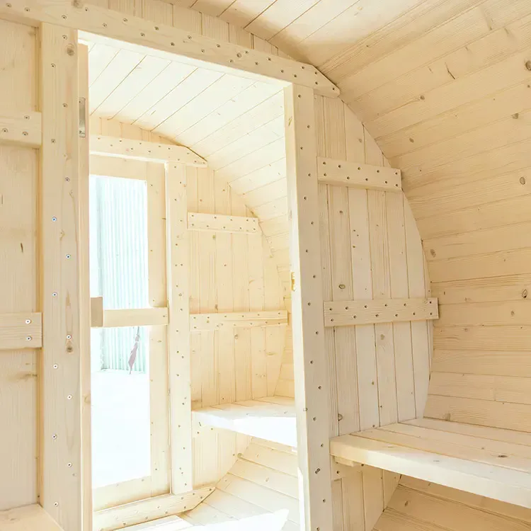 Barrel sauna with changing room