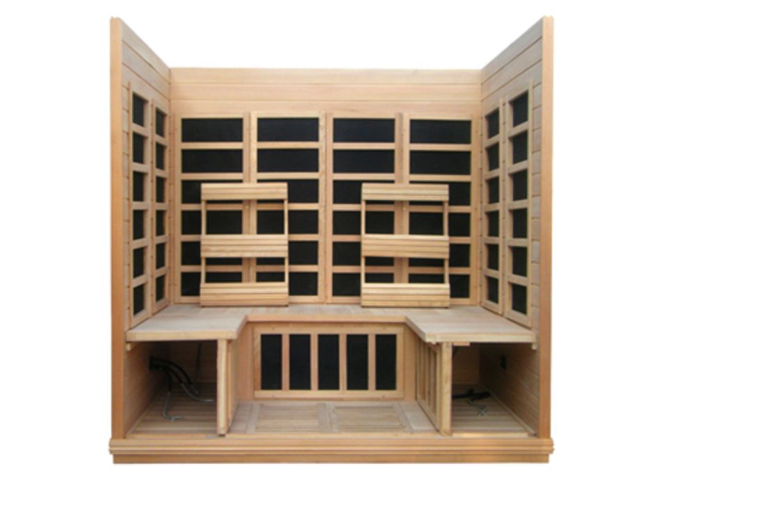 Wooden dollhouse-like room with shelves, windows, and a small front entrance, shown open from the front