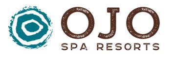 Ojo Spa Resorts logo with teal circular emblem and brown text on a white background