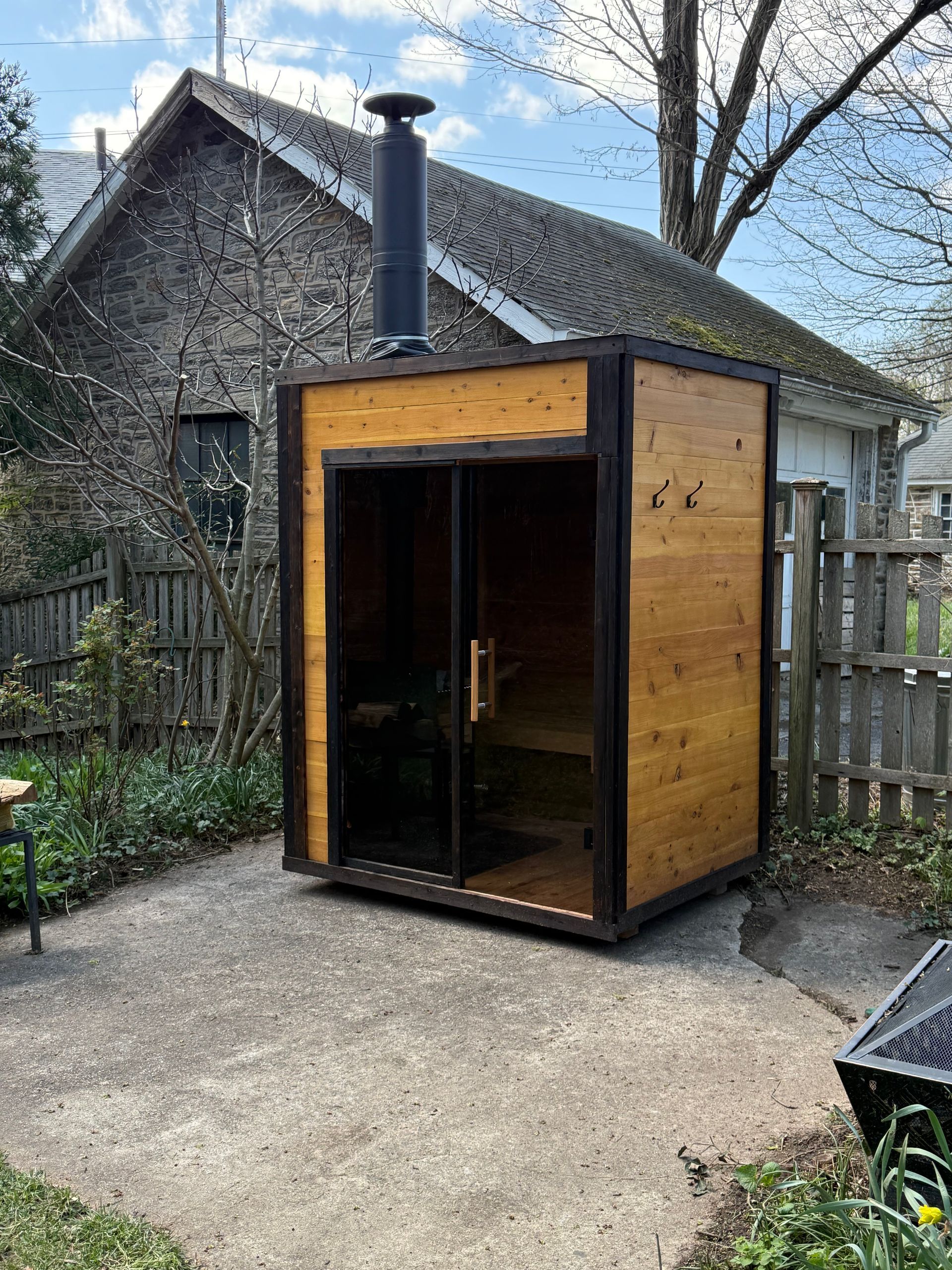Outdoor wood fired sauna in Philadelphia