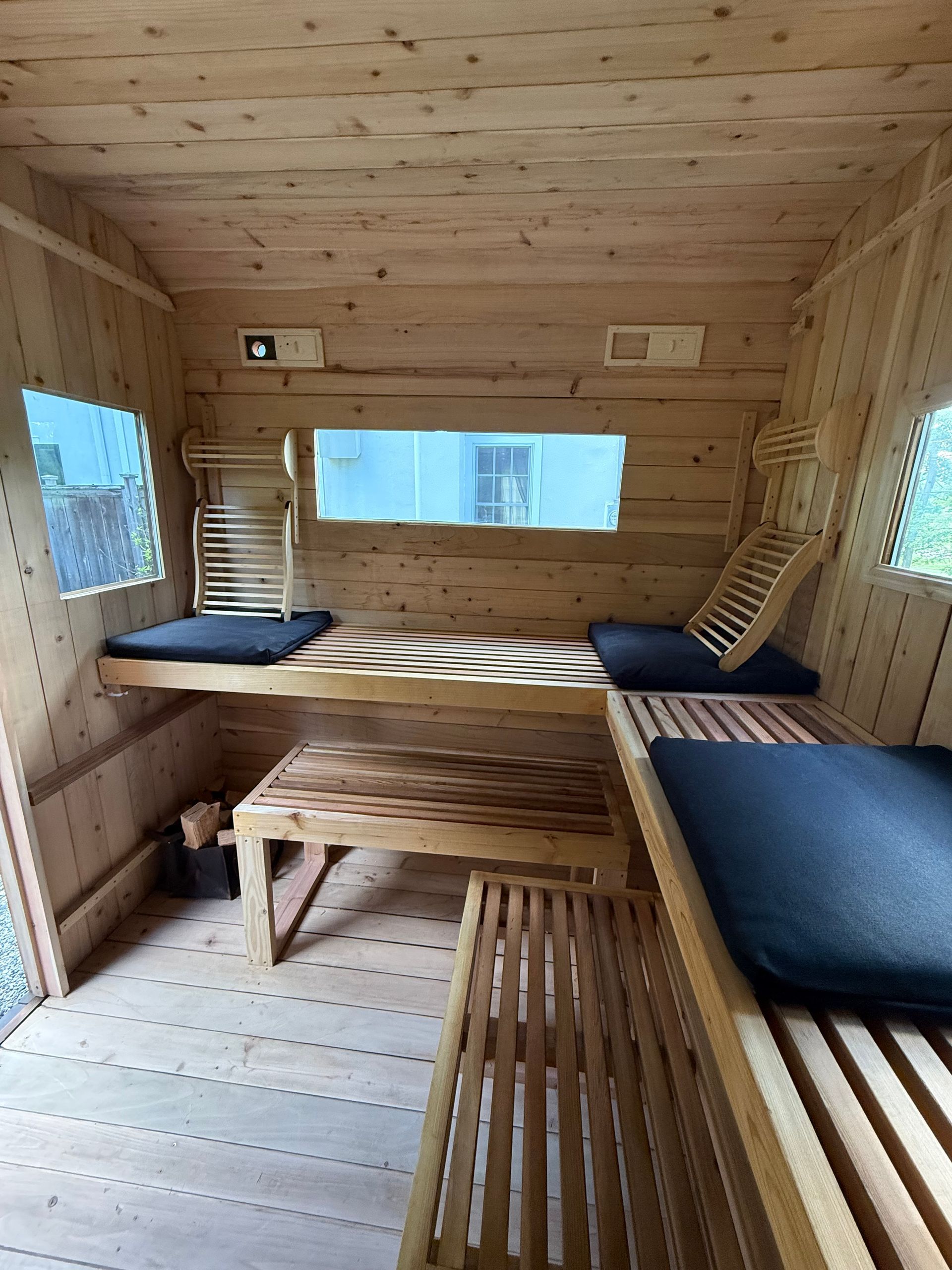 Custom black sauna with windows