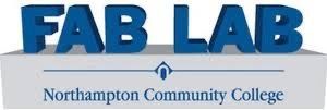 FAB LAB logo in blue above Northampton Community College text on a white background
