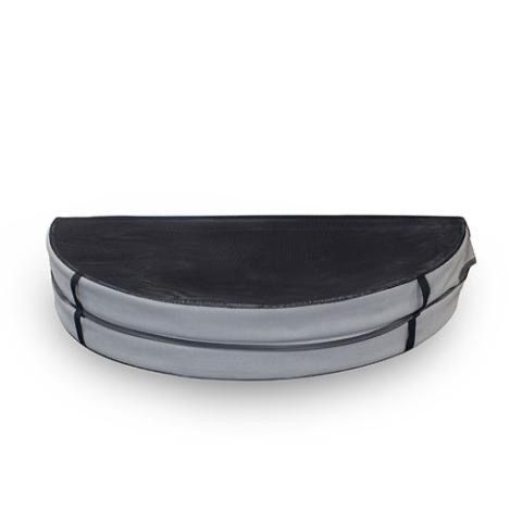 Black and gray half-moon cushion or case on a white background