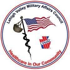 Lehigh Valley Military Affairs Council logo with caduceus, U.S. flag, and “Healthcare in Our Community” text