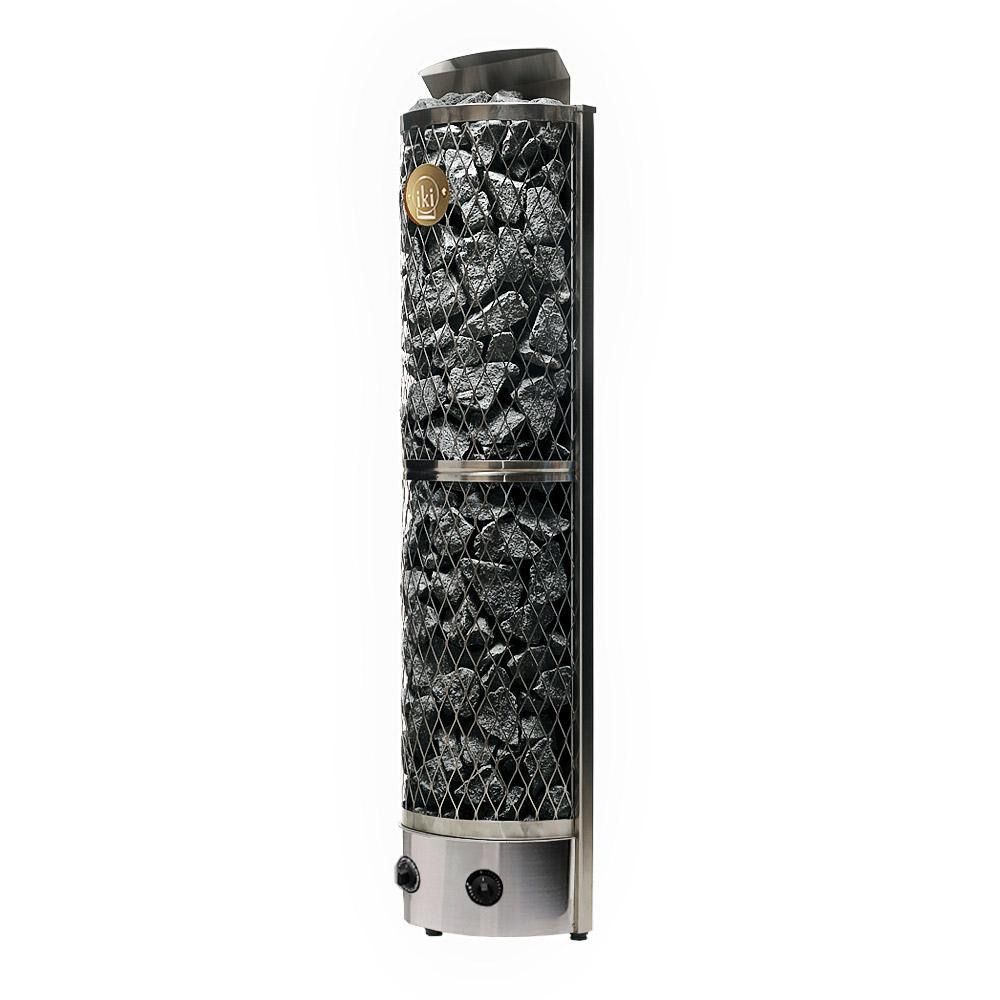 Tall silver cylindrical decorative lamp with black-and-white mosaic pattern on a white background