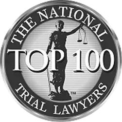 The National Trial Lawyers Top 100 award logo, featuring Lady Justice with scales.