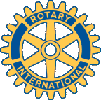 Rotary International logo: a yellow gear with blue inner circles and text