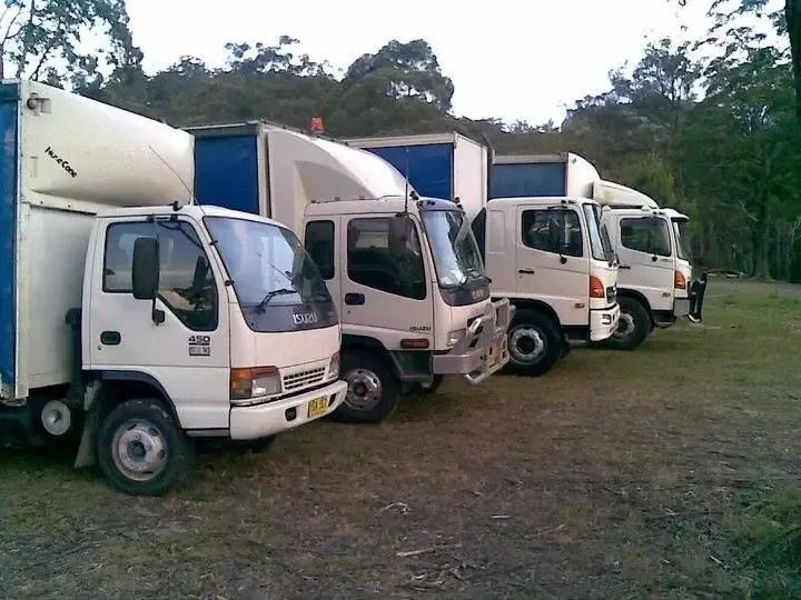 Row Of Blue And White Trucks — Professional Transport in Forster, NSW