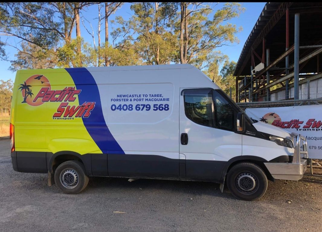 Yellow And Blue Transport Van — Professional Transport in Port Macquarie, NSW