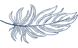Pluma azul dibujada linealmente sobre un fondo blanco