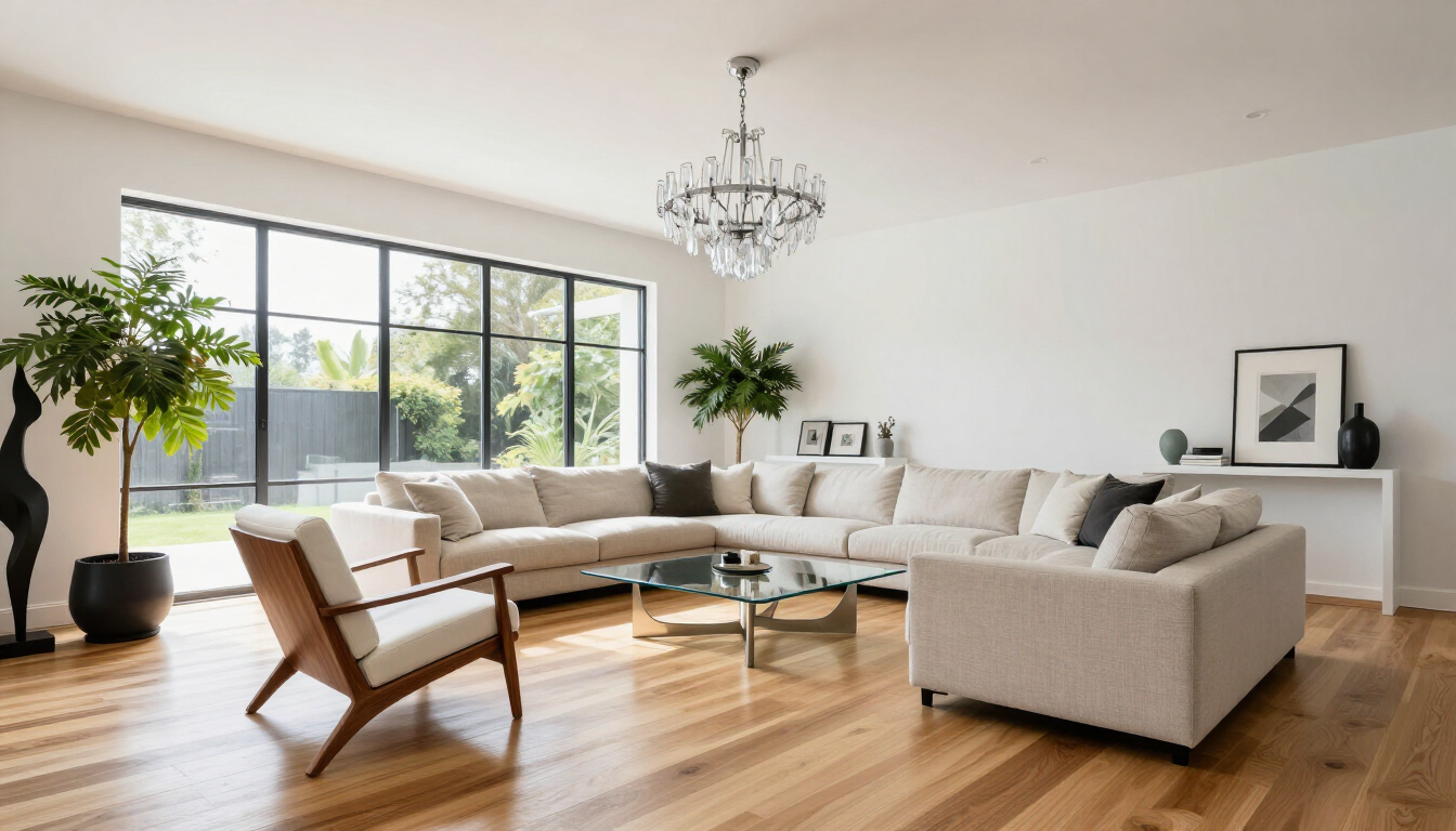 A finished modern living room after reconstruction