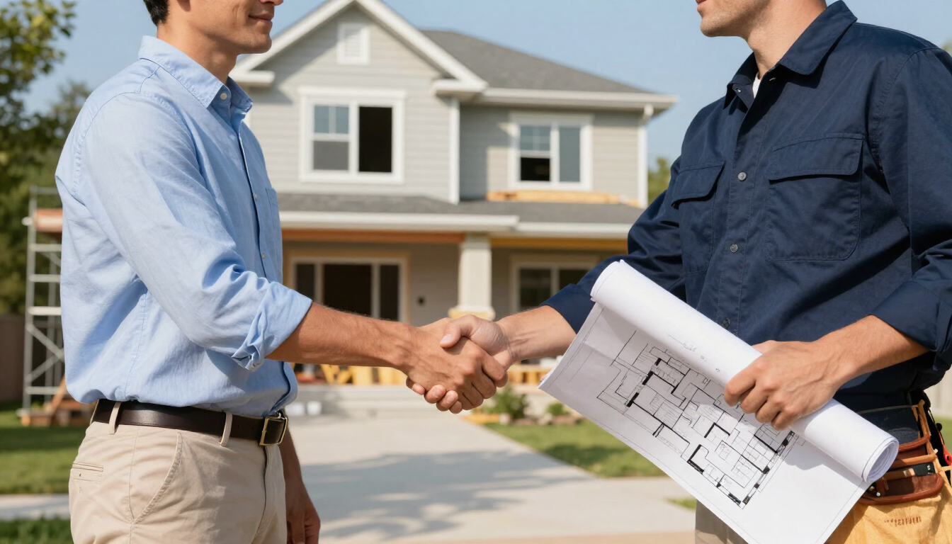 Insurance adjuster and contractor reviewing plans