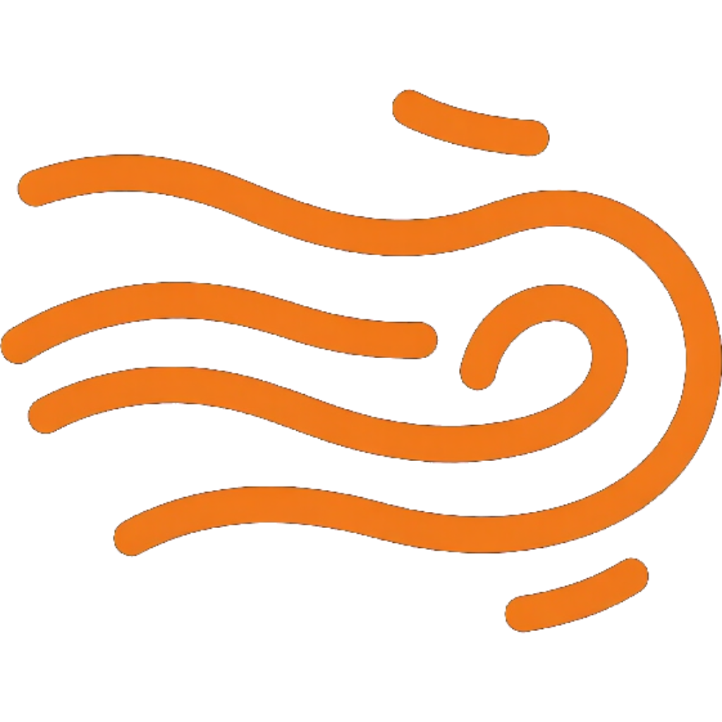 Orange wind swirl icon on a white background