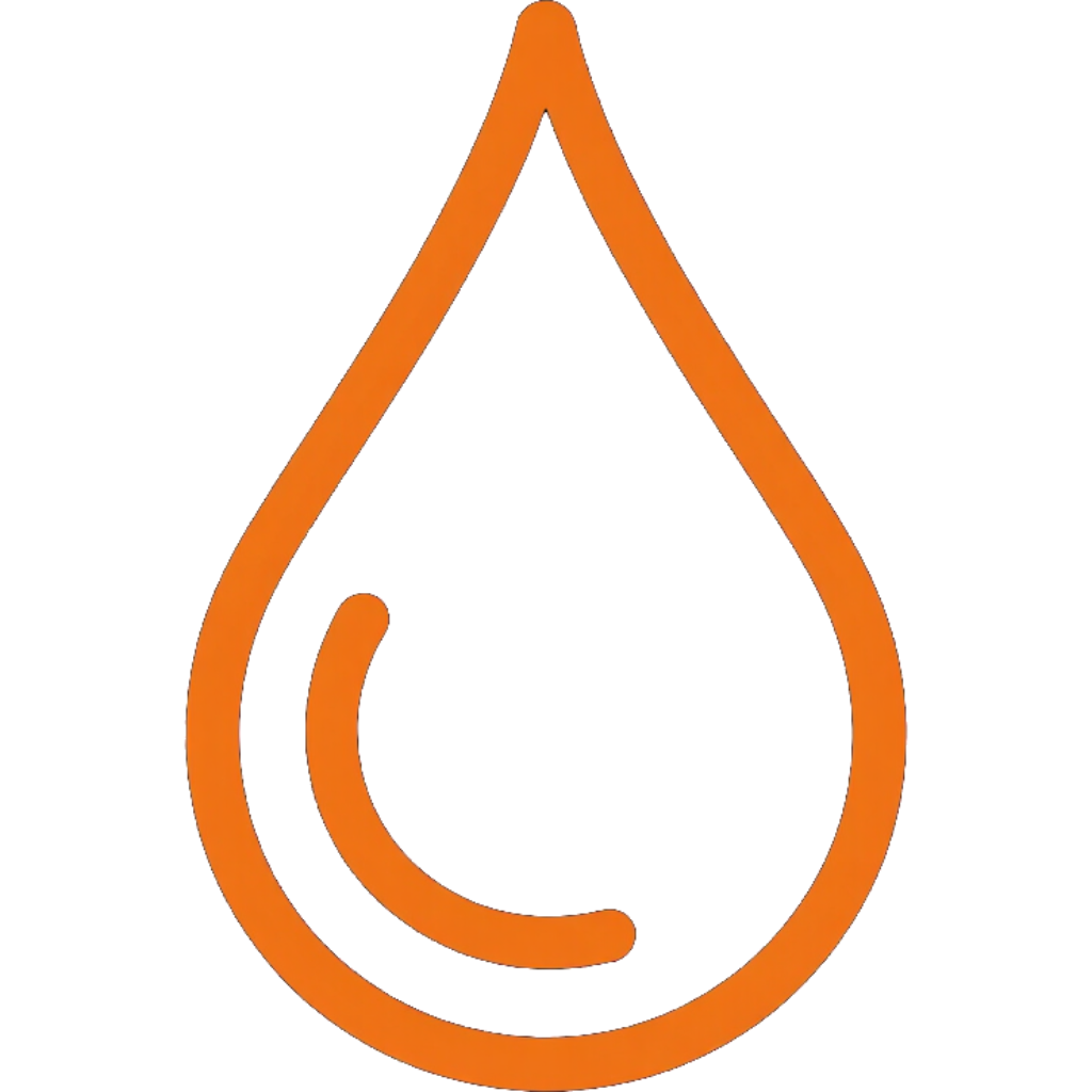 Orange droplet icon with a curved line inside on a white background