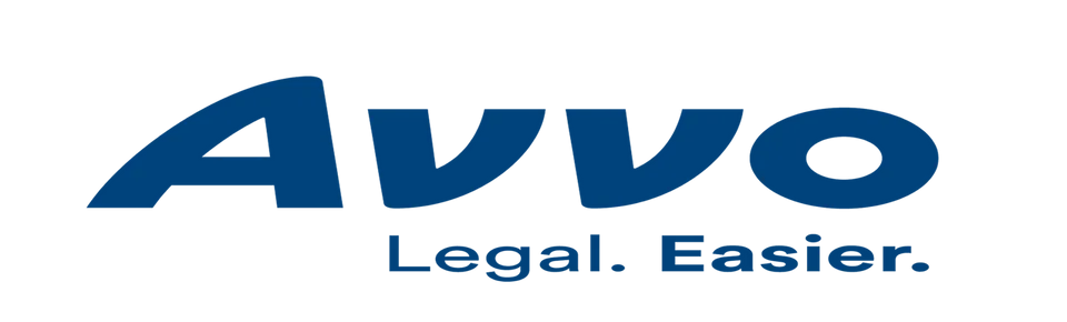 A blue and white logo for avvo legal easier