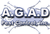 A.G.A.D. Pest Control, Inc. logo with cracked white background and blue lettering