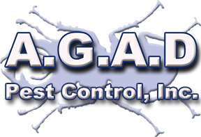 A.G.A.D. Pest Control, Inc. logo with cracked white background and blue lettering
