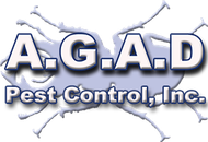 A.G.A.D. Pest Control, Inc. logo with cracked white background and blue lettering