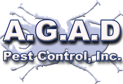 A.G.A.D. Pest Control, Inc. logo with cracked white background and blue lettering