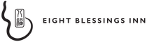Eight Blessings Inn logo with black text and a stylized black-and-white icon
