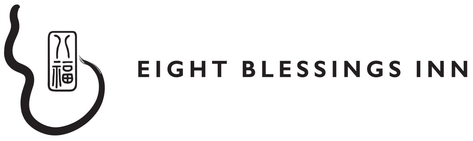 Eight Blessings Inn logo with guitar outline and door icon on a white background