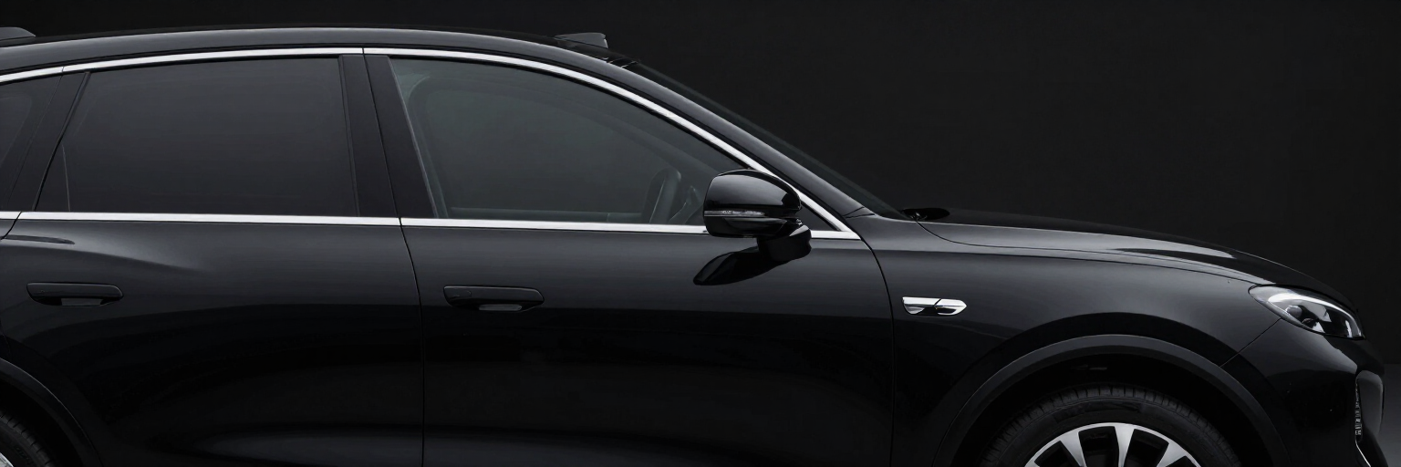 Black SUV in side view on a dark background