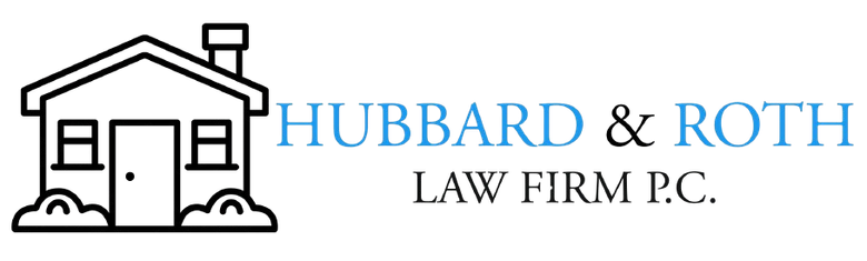 Hubbard & Roth law firm logo with a house icon and blue text on a white background