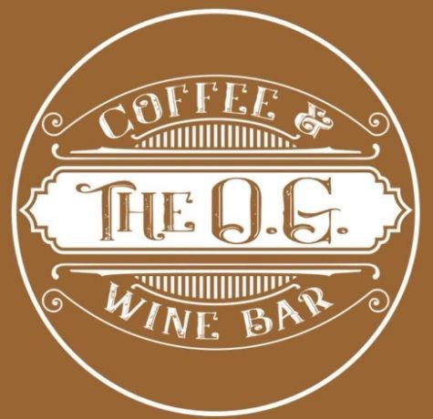 Brown circular logo reading “The O.C. Coffee & Wine Bar” in cream lettering